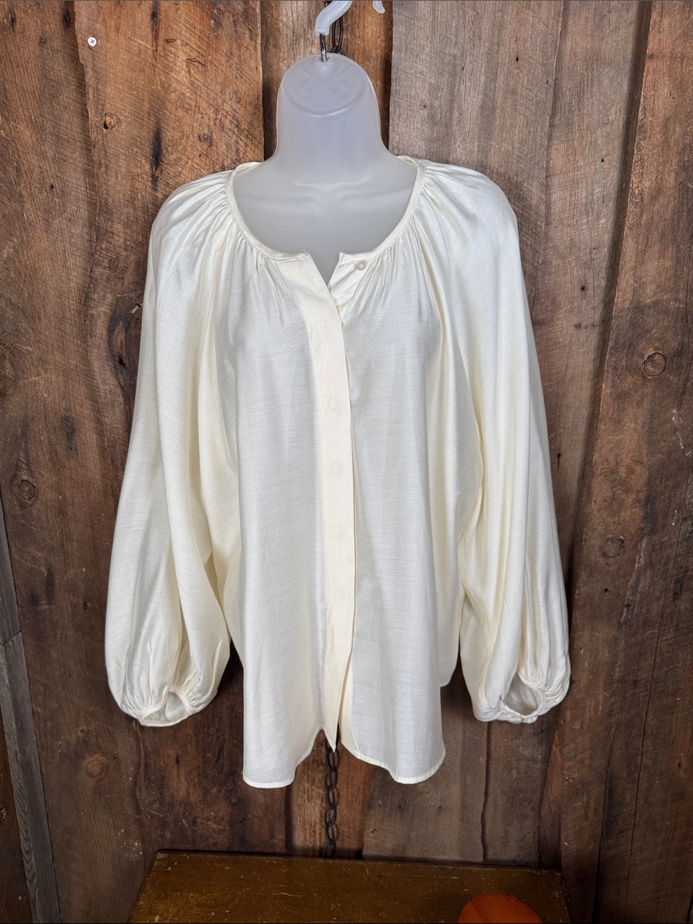 H&M Cream Button-Front Peasant Blouse